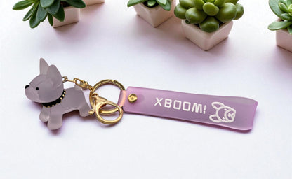 Schlüsselanhänger Französische Bulldogge transparent lila Silikon mit Karabiner von fks-design

