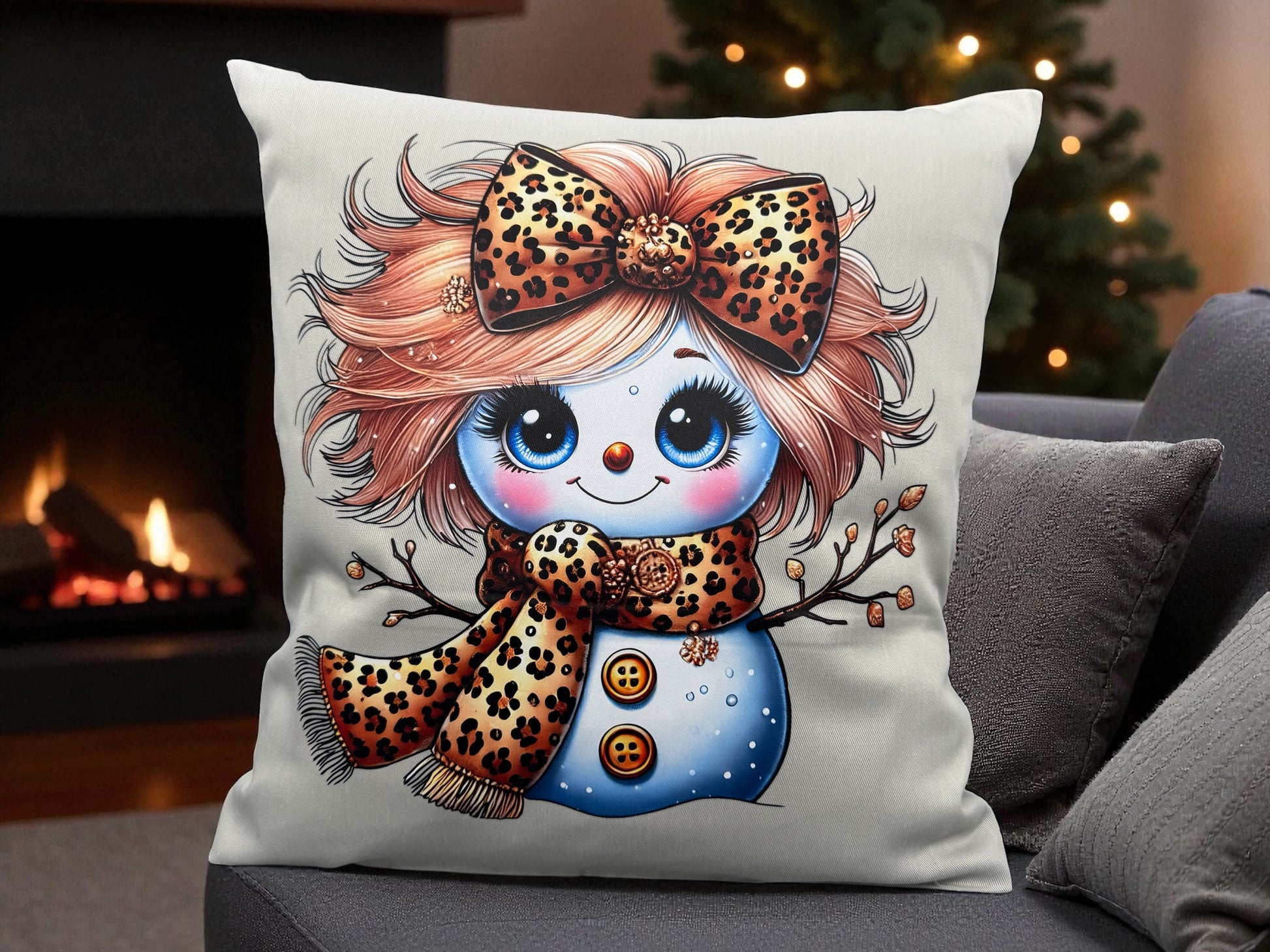 Kissenhülle Leo Schneemann 40x40 cm von fks-design - DTF Druck festliche Winter Weihnachts-Deko

