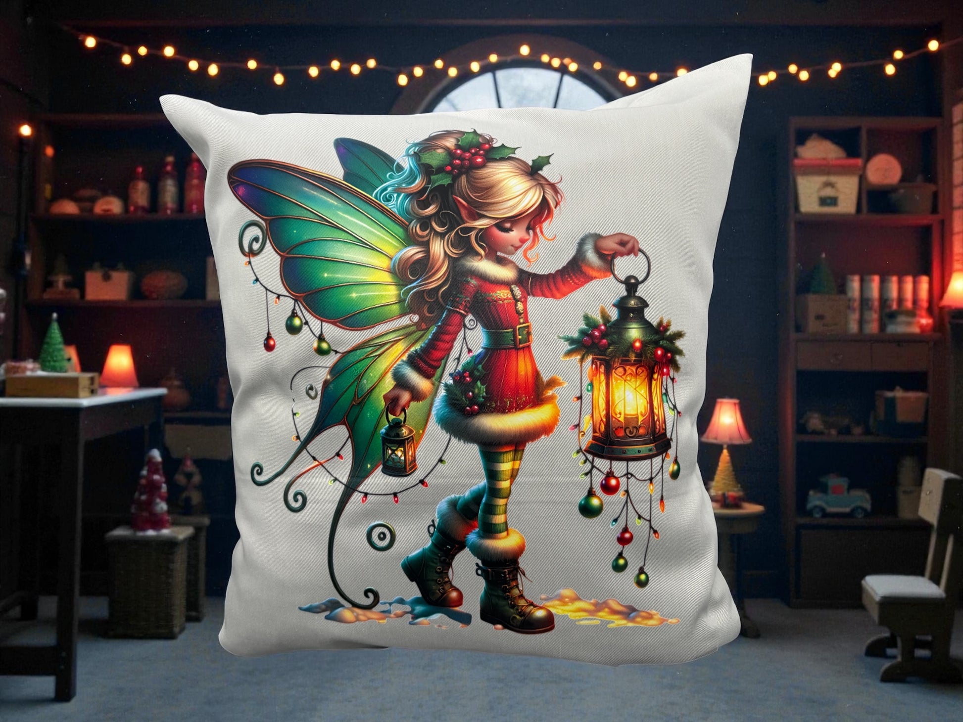 Kissenhülle Weihnachtselfe Shiny 40x40 cm von fks-design - DTF Druck festliche Weihnachts-Deko
