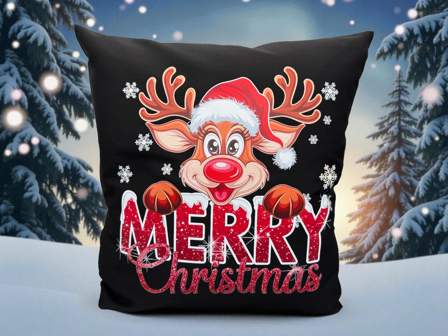 Kissenhülle Merry Christmas Rudi 40x40 cm von fks-design - DTF Druck festliche Rentier Weihnachts-Deko

