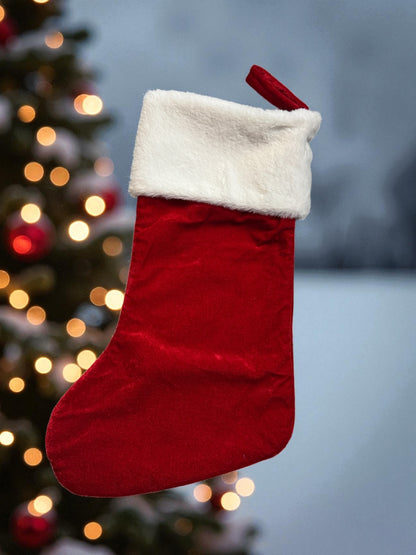Großer Weihnachtsstrumpf Samtoptik rot mit weißem Fellimitat und Fleece-Futter 45cm von fks-design
