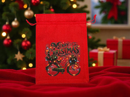 Jutebeutel " Weihnachts Fahrrad " mit Kordelzug! 17 x 22 cm!
