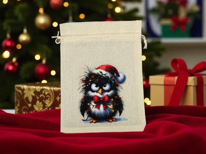 Jutebeutel " Grumpy Weihnachts Pinguin " mit Kordelzug! 17 x 22 cm!