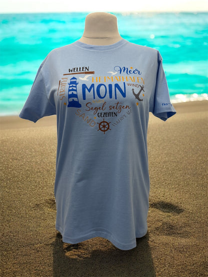 Unisex T-Shirt Herz Moin norddeutsches Spruch-Shirt Vorderseite von fks-design
