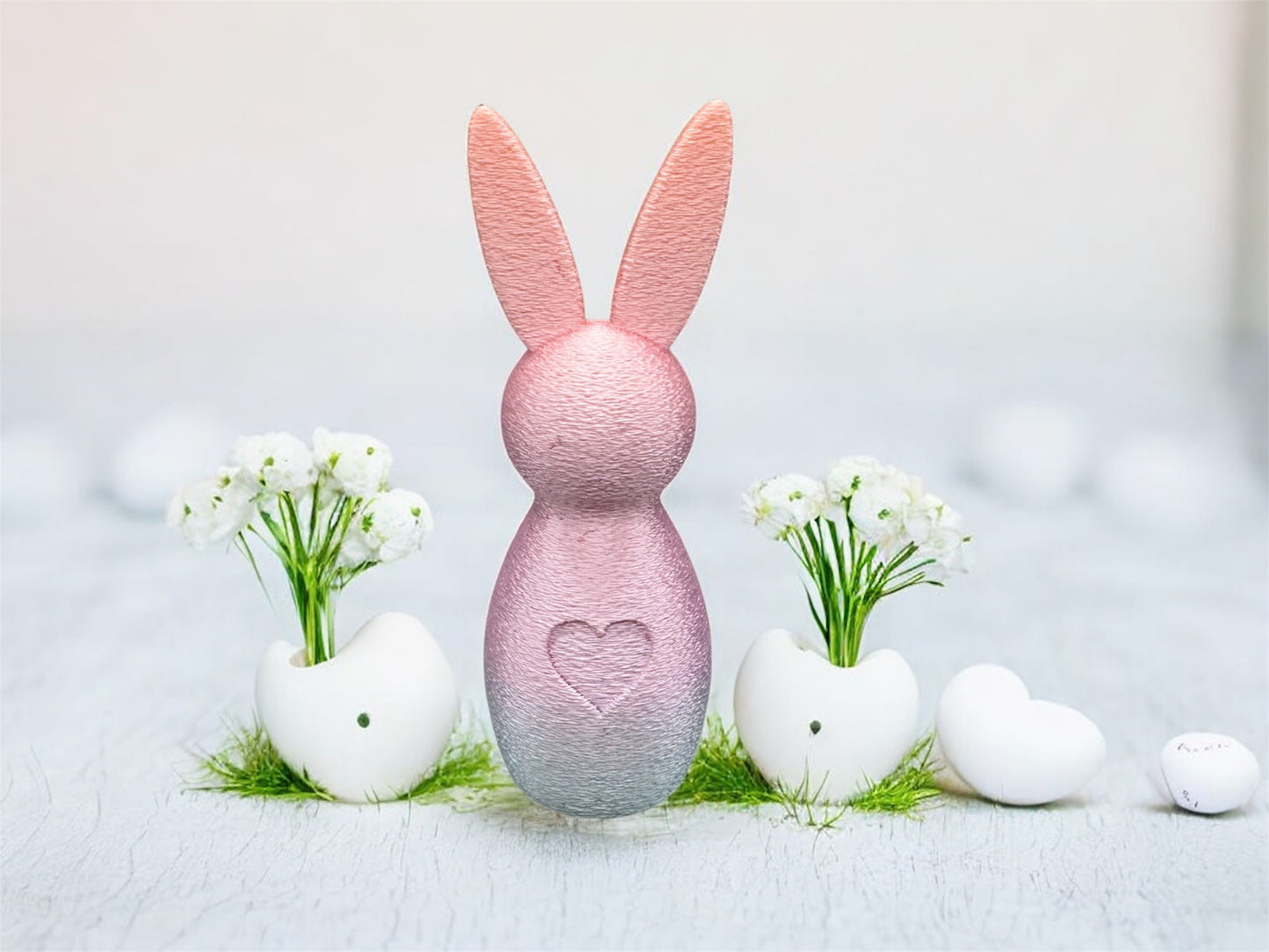 3D Druck Hase mit Herz Variante Farbverlauf rosa blau – Silk PLA Osterdeko von fks-design
