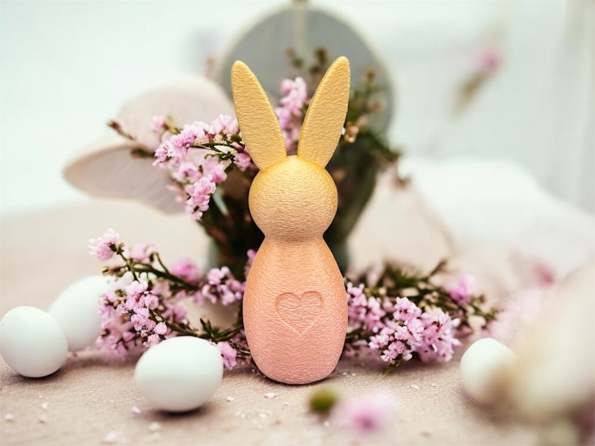 3D Druck Hase mit Herz Farbverlauf gelb und orange – Osterdeko Fuzzy Look von fks-design
