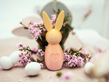 3D Druck Hase mit Herz Farbverlauf gelb und orange – Osterdeko Fuzzy Look von fks-design
