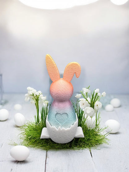 3D Druck Hase in der Eierschale mit knickenden Ohren und Herz – Osterdeko von fks-design
