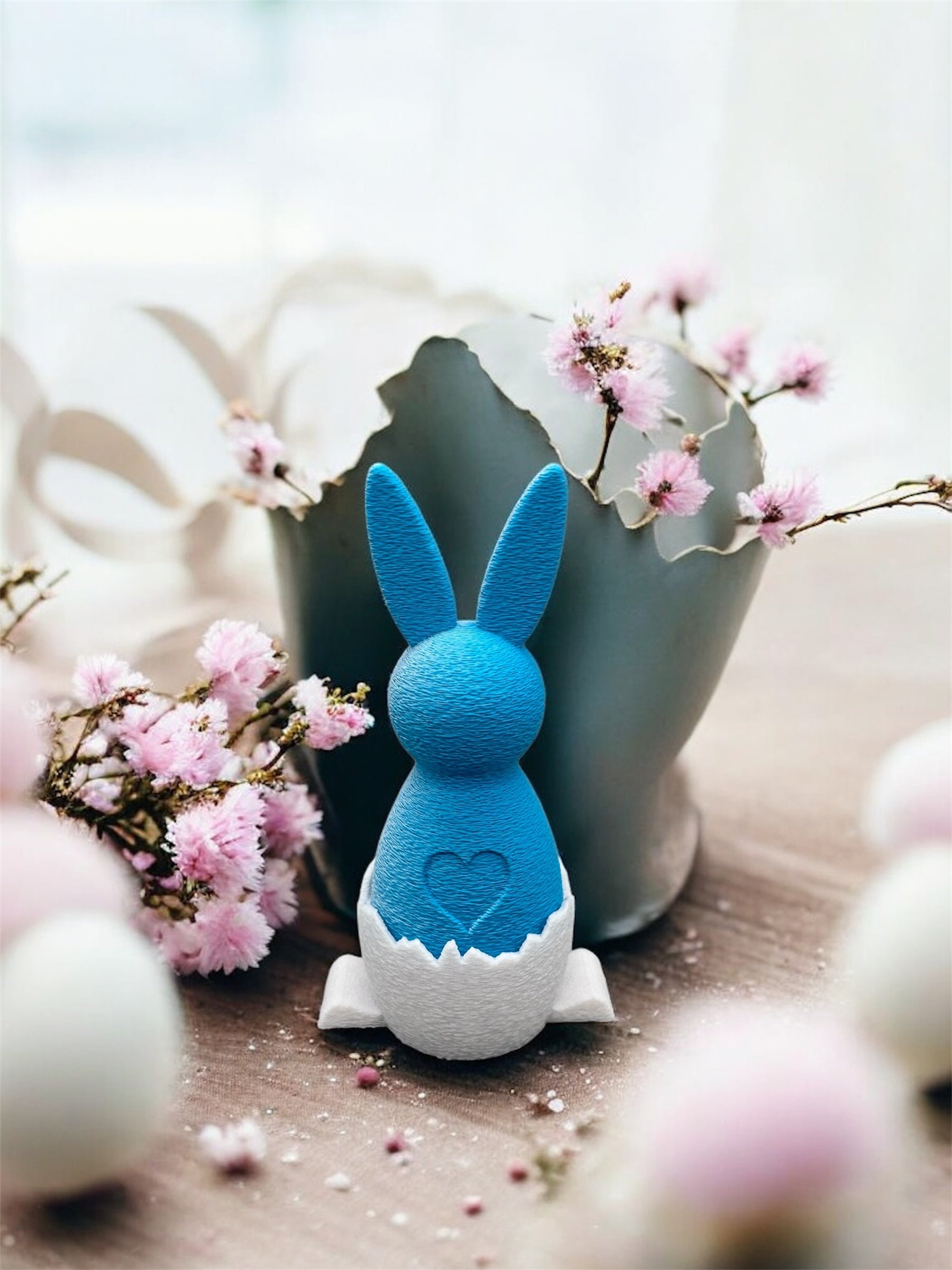 3D Druck Hase in der Eierschale mit stehenden Ohren und Herz – Osterdeko von fks-design
