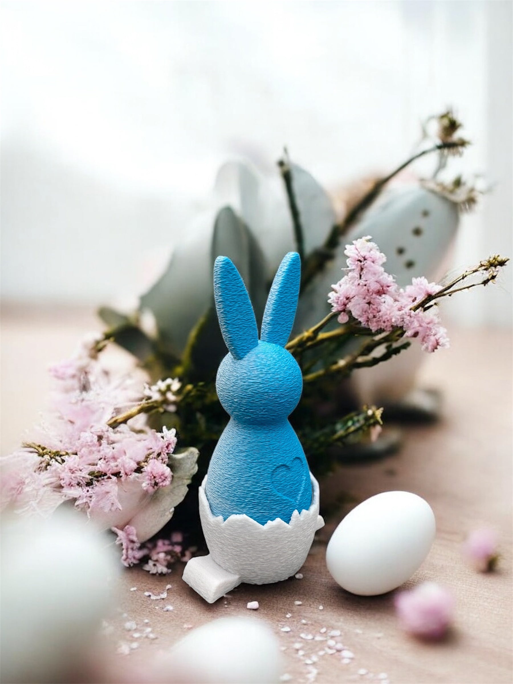 3D Druck Hase in der Eierschale – Detailansicht Herz-Applikation und Eierschalen-Struktur von fks-design
