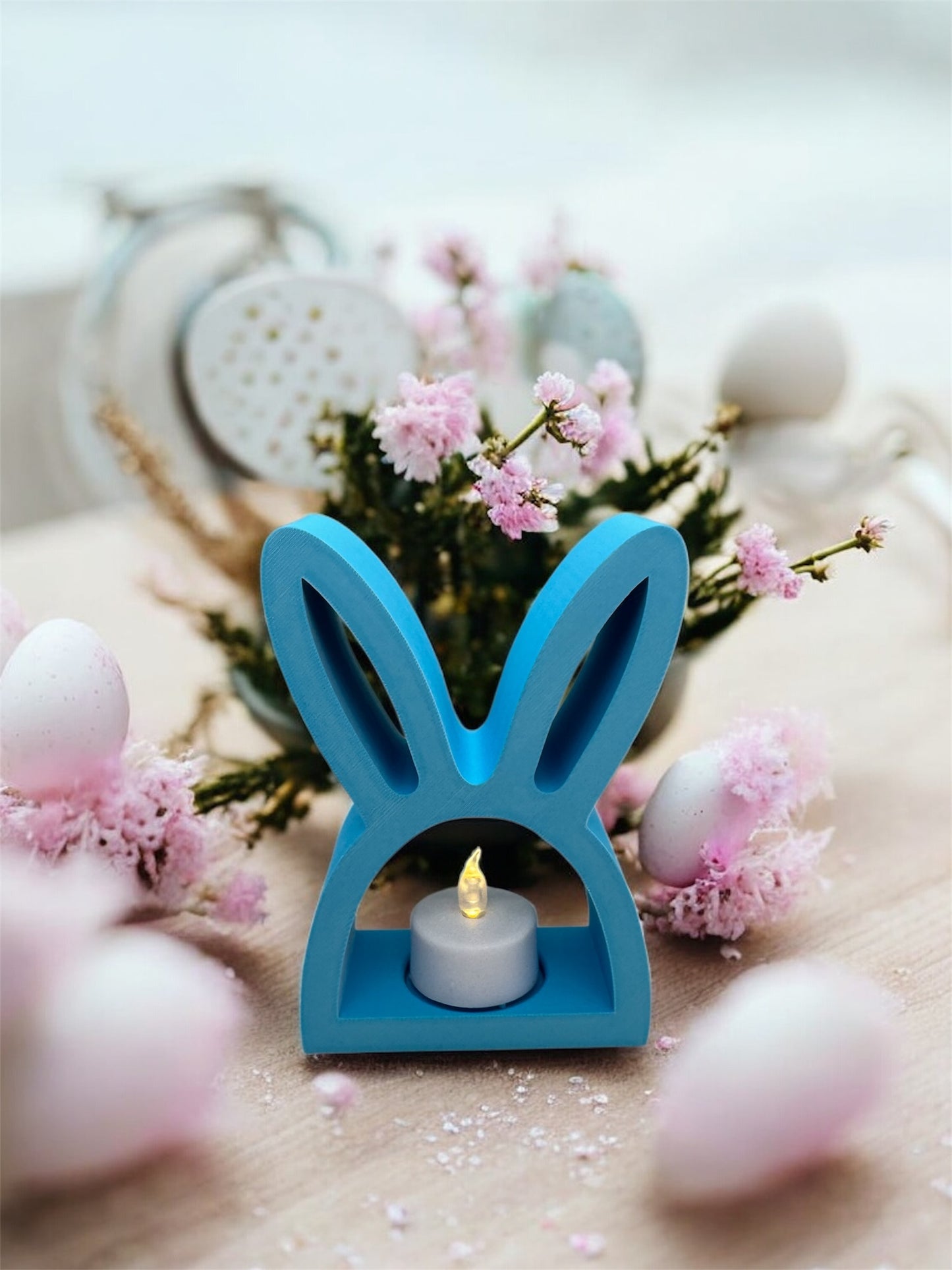 3D Druck LED Teelichthalter Hasen Silhouette – Seitenansicht Blau-Weiß Farbverlauf von fks-design
