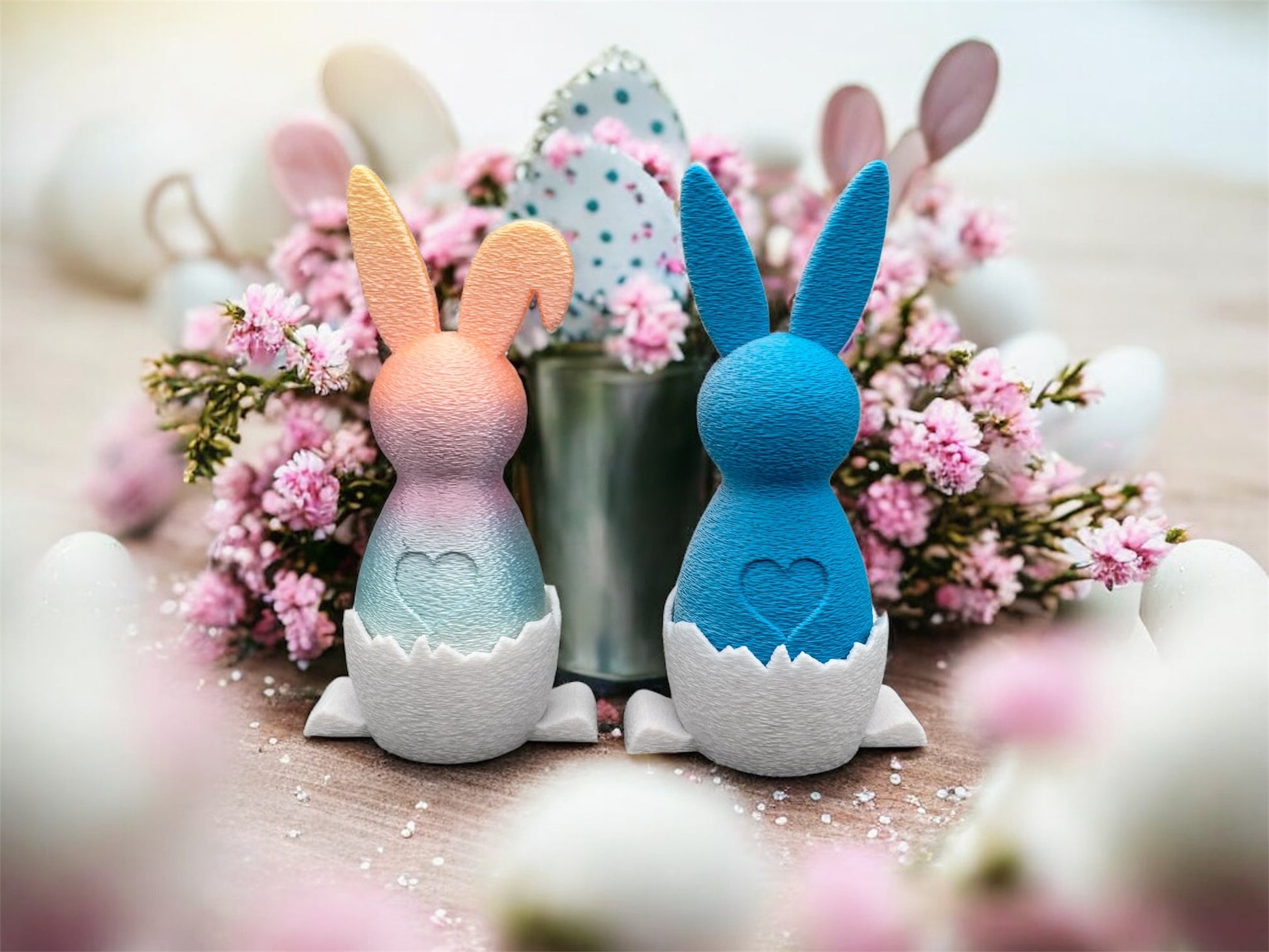 3D Druck Hase in der Eierschale mit Herz – beide Varianten stehende und knickende Ohren von fks-design
