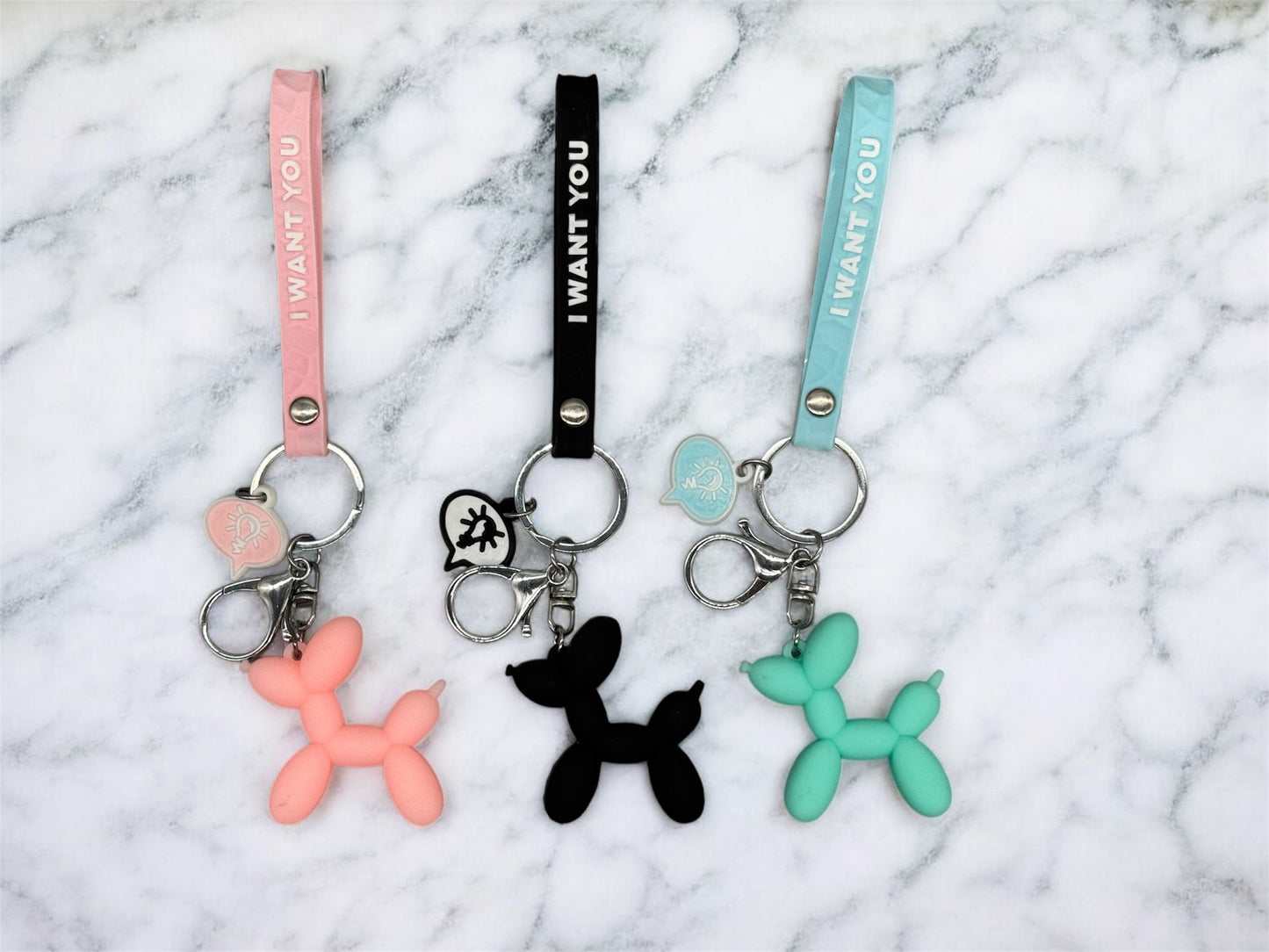 Schlüsselanhänger Balloon Dog Silikon in Rosa Mint und Schwarz Pop-Art von fks-design
