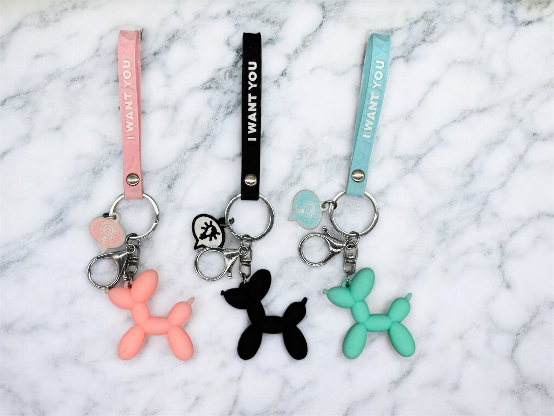 Schlüsselanhänger Balloon Dog Silikon in Rosa Mint und Schwarz Pop-Art von fks-design
