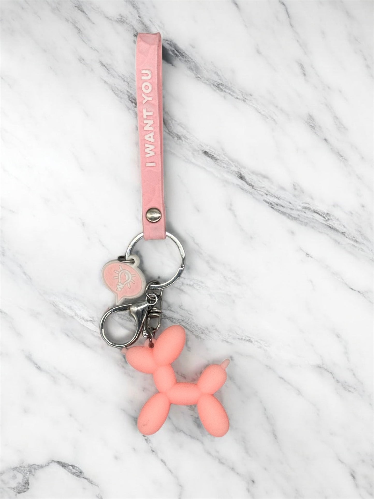 Schlüsselanhänger Balloon Dog Silikon Rosa mit Karabiner und Schlüsselband von fks-design
