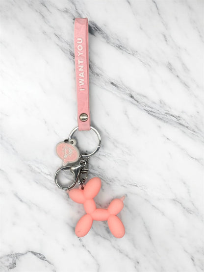Schlüsselanhänger Balloon Dog Silikon Rosa mit Karabiner und Schlüsselband von fks-design
