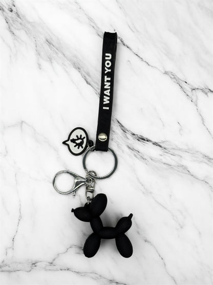 Schlüsselanhänger Balloon Dog Silikon Schwarz mit Karabiner und Schlüsselband von fks-design
