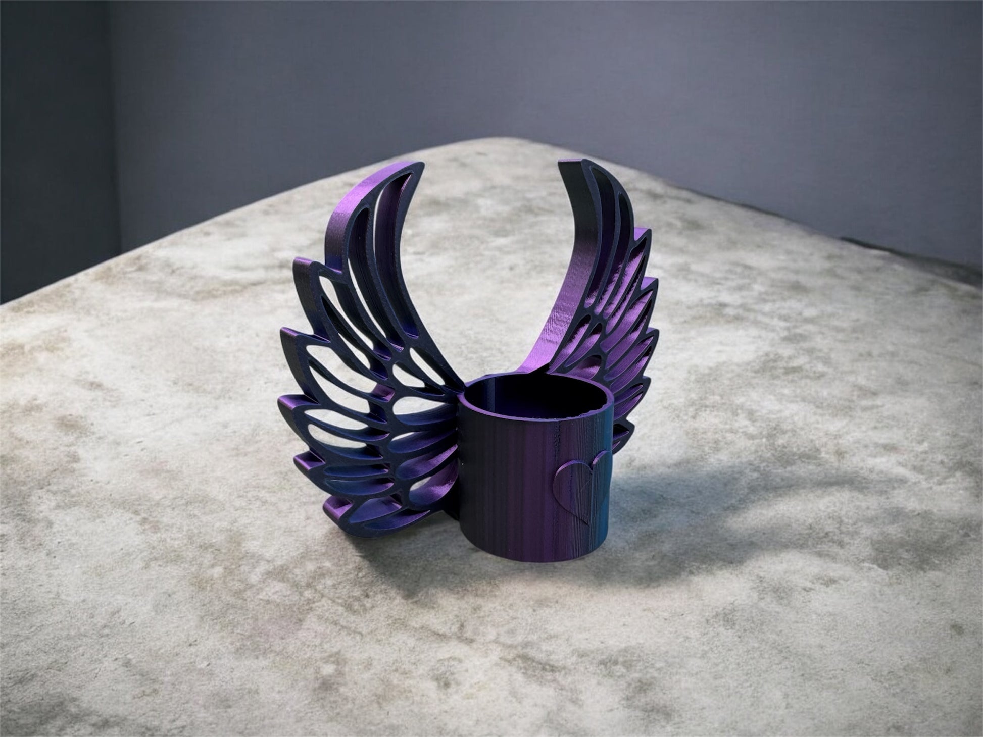 LED Teelichthalter Engelsflügel fks-design - Seitenansicht Silk PLA Farbverlauf
