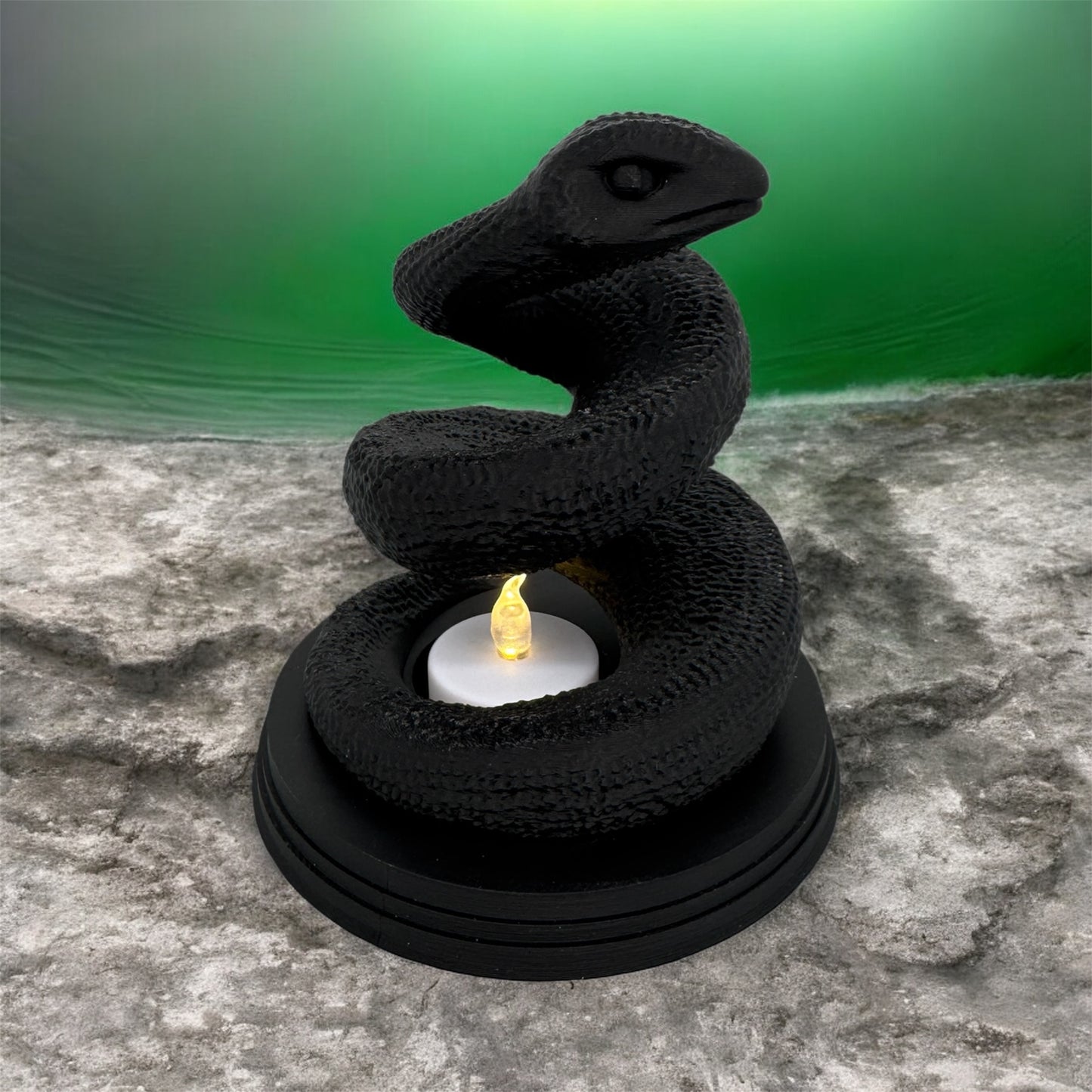 LED Teelichthalter Schlange Dark Guardian von fks-design - 3D Druck Schwarz mystische Deko
