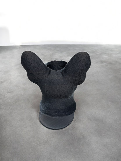 Stiftehalter Bulldogge 3D-Druck Silk-PLA Detailansicht Glanzeffekt Schwarz-Weiß von fks-design
