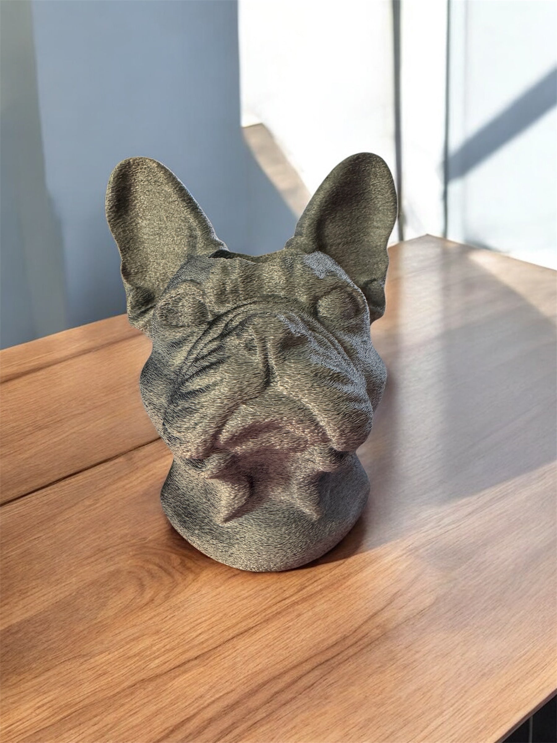 Stiftehalter Bulldogge 3D-Druck Silk-PLA Two-Tone Schwarz-Weiß Vorderansicht von fks-design
