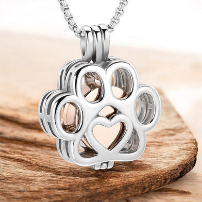 Urnen Halskette Pfote aus Edelstahl in Silber-Rosegold Bicolor Ascheschmuck für Haustiere
