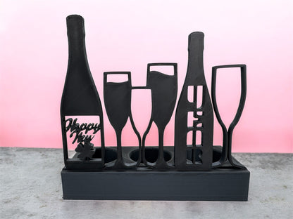 3D Druck Teelichthalter Happy New Year – Detailansicht Sektflaschen & Kleeblatt von fks-design
