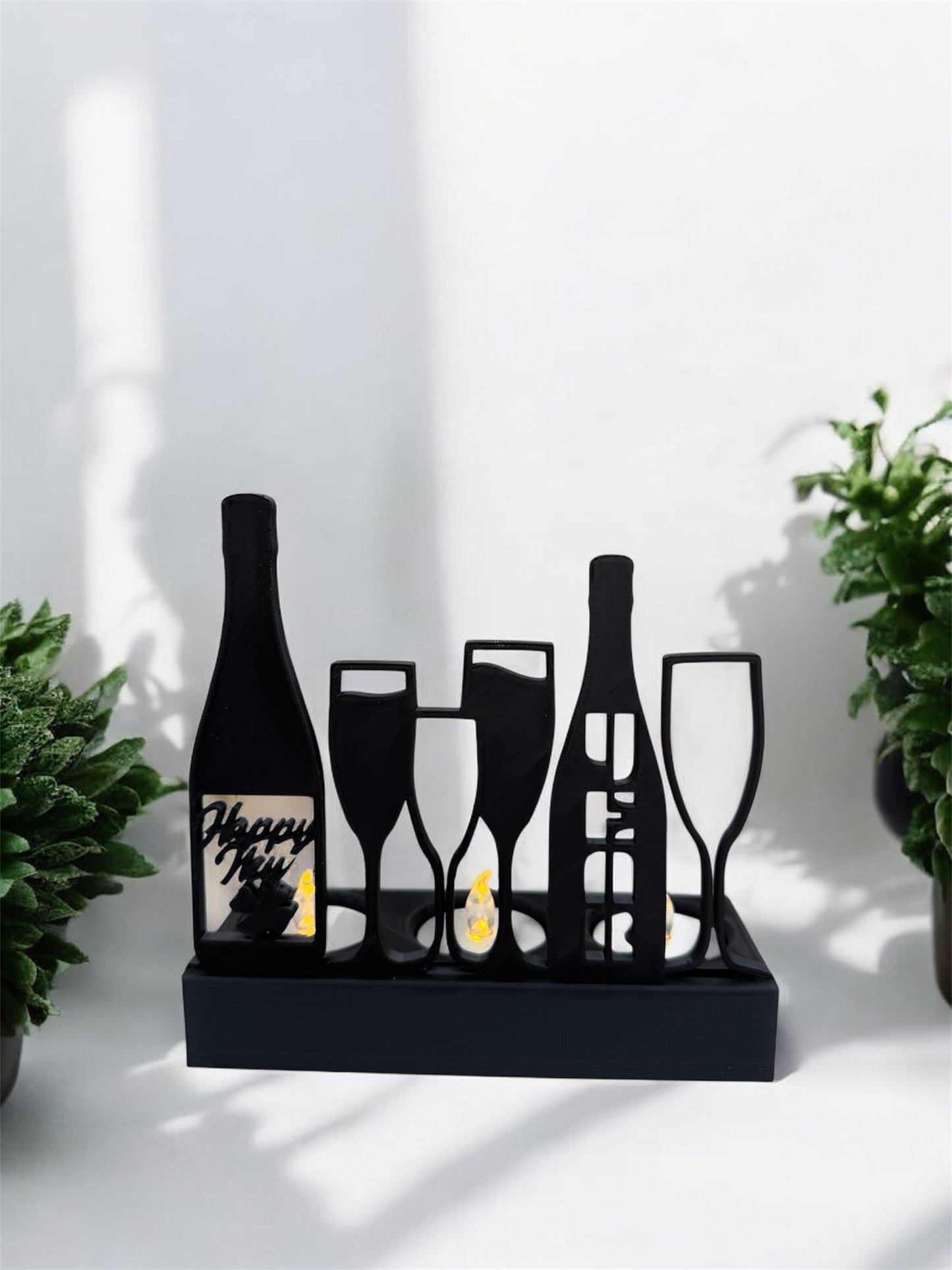 3D Druck LED Teelichthalter Happy New Year in Schwarz – Silvester Deko von fks-design
