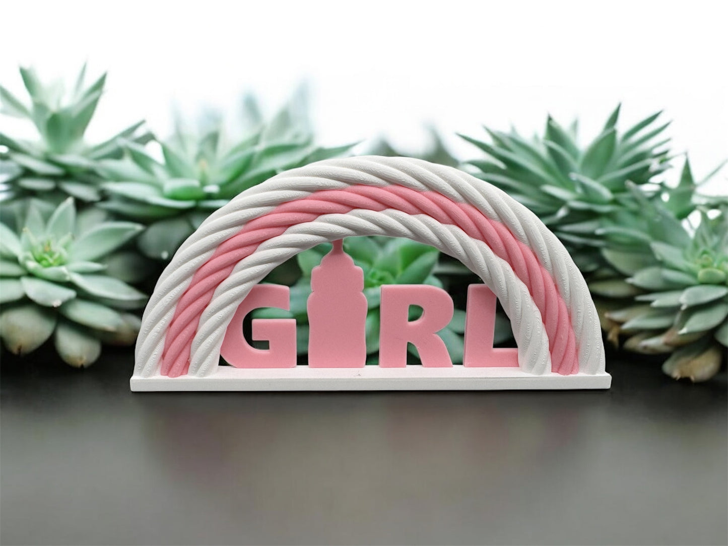 3D Druck Aufsteller Girl in Weiß und Rosa mit Regenbogen – Kinderzimmer Deko von fks-design
