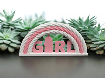 3D Druck Aufsteller Girl in Weiß und Rosa mit Regenbogen – Kinderzimmer Deko von fks-design
