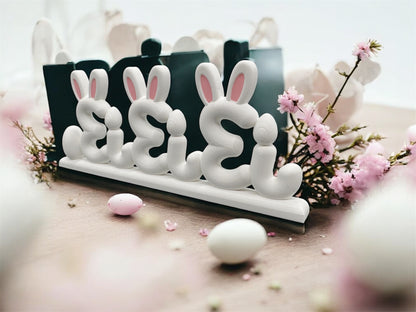 3D Druck Aufsteller EiEiEi – Detailansicht Hasenohren und Ostereier als Punkte von fks-design
