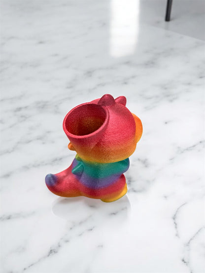 Stiftehalter Dino 3D-Druck Silk-PLA Detailansicht Glanzeffekt Regenbogen von fks-design
