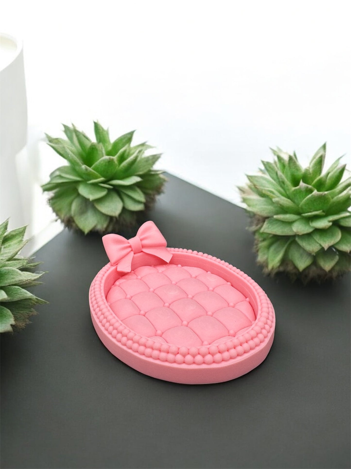 Romantische 3D-Druck Ablage Rosa mit Schleife von fks-design - gesteppte Schmuck & Schlüssel Schale
