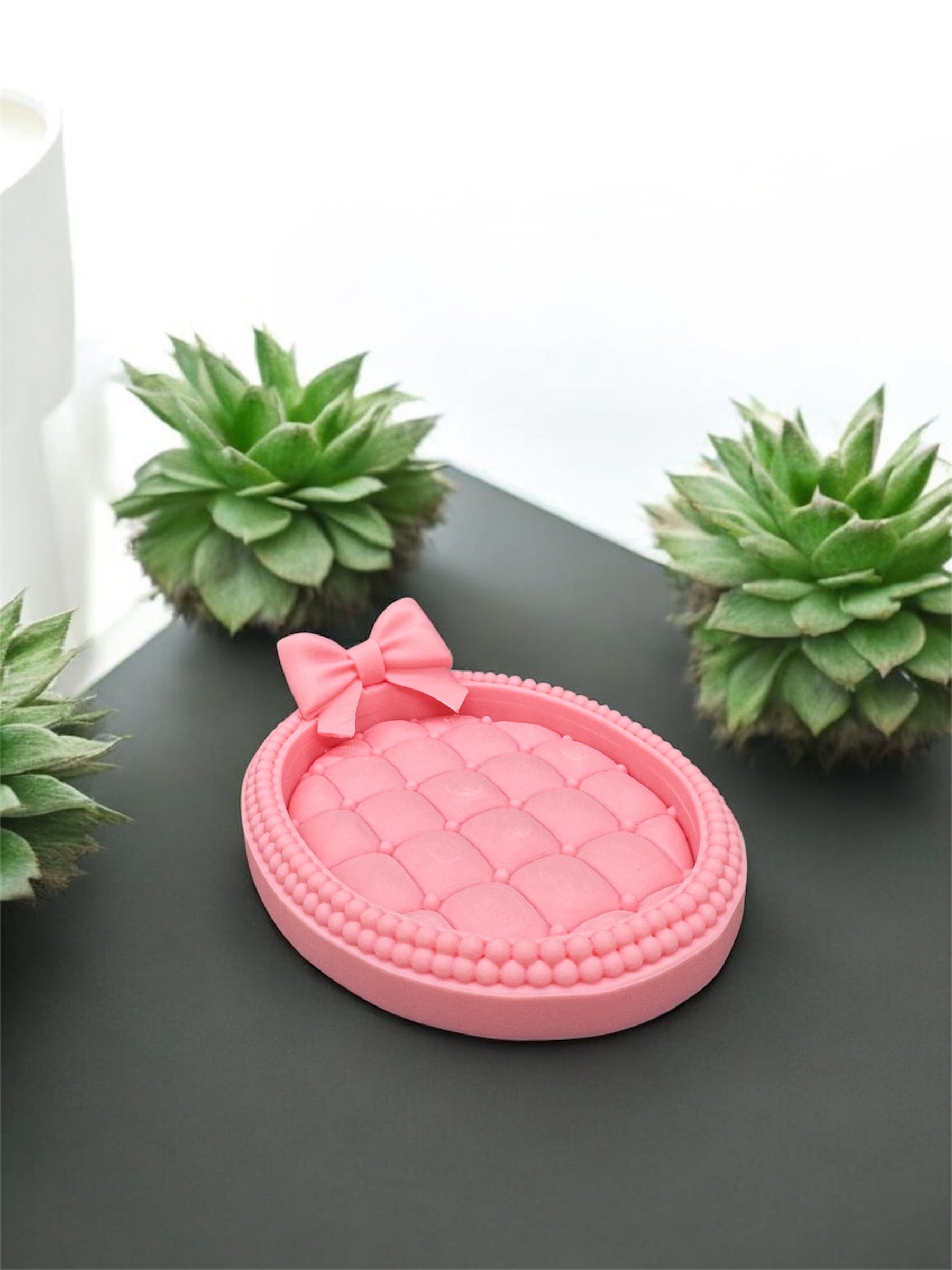 Romantische 3D-Druck Ablage Rosa mit Schleife von fks-design - gesteppte Schmuck & Schlüssel Schale
