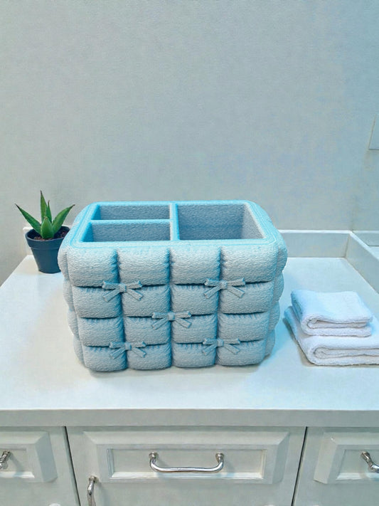 Gesteppter 3D-Druck Make-Up Organizer mit Schleifen von fks-design - Pinsel Aufbewahrung Blau/Weiß
