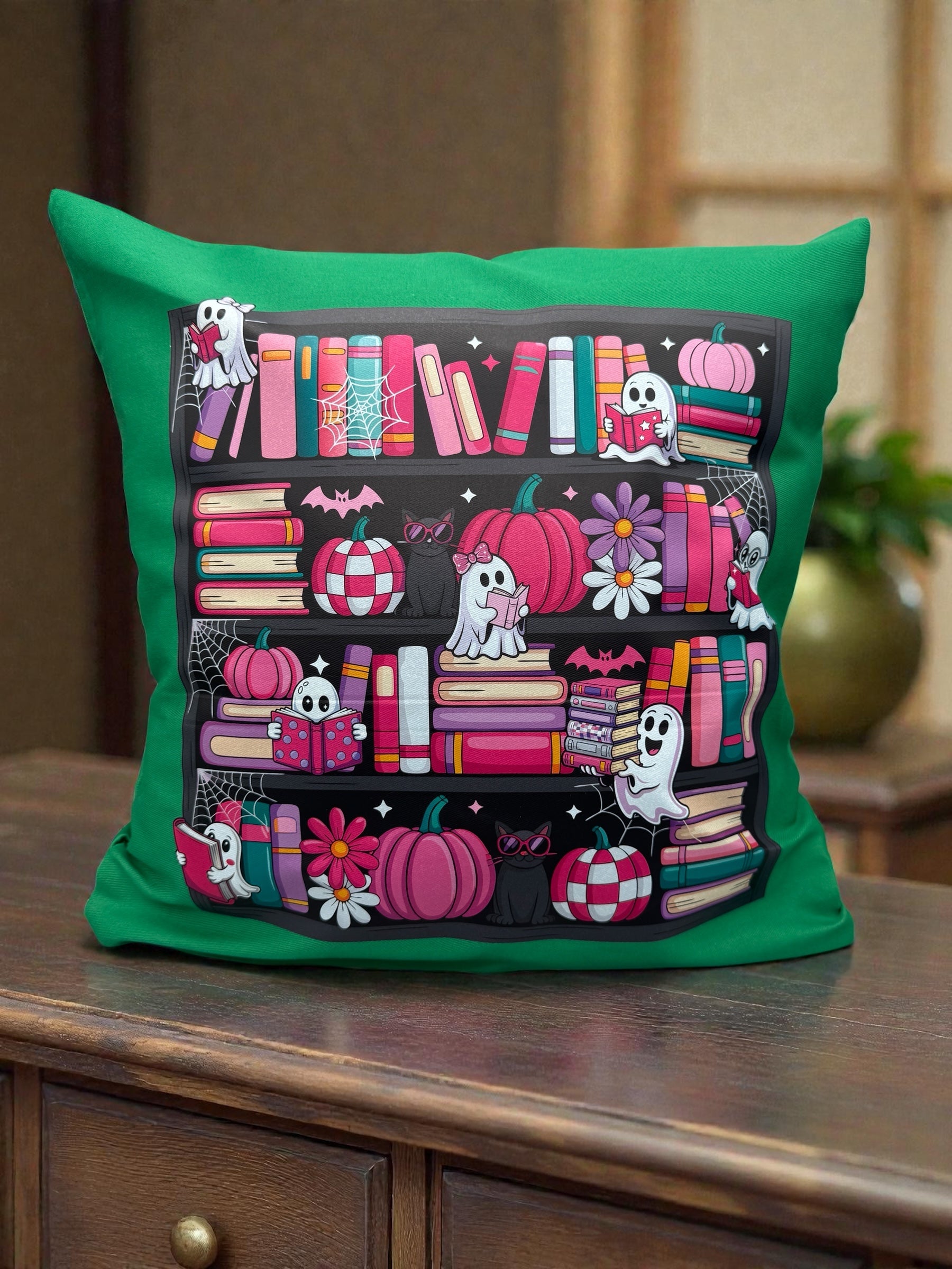 Kissenhülle Bücherregal 40x40 cm von fks-design - DTF Druck Deko Kissen für Bücherliebhaber
