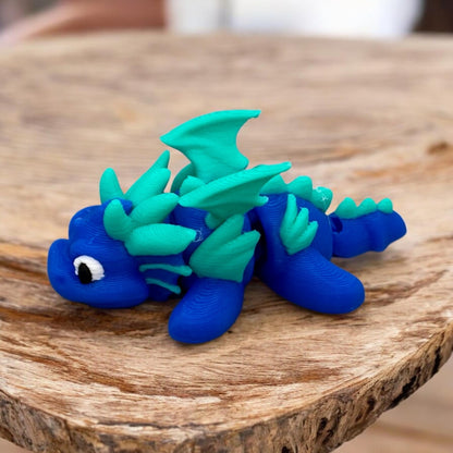 Mini Flexi Wasser Drache 3D Druck Blau-Türkis beweglich 6cm Fantasy - fks-design
