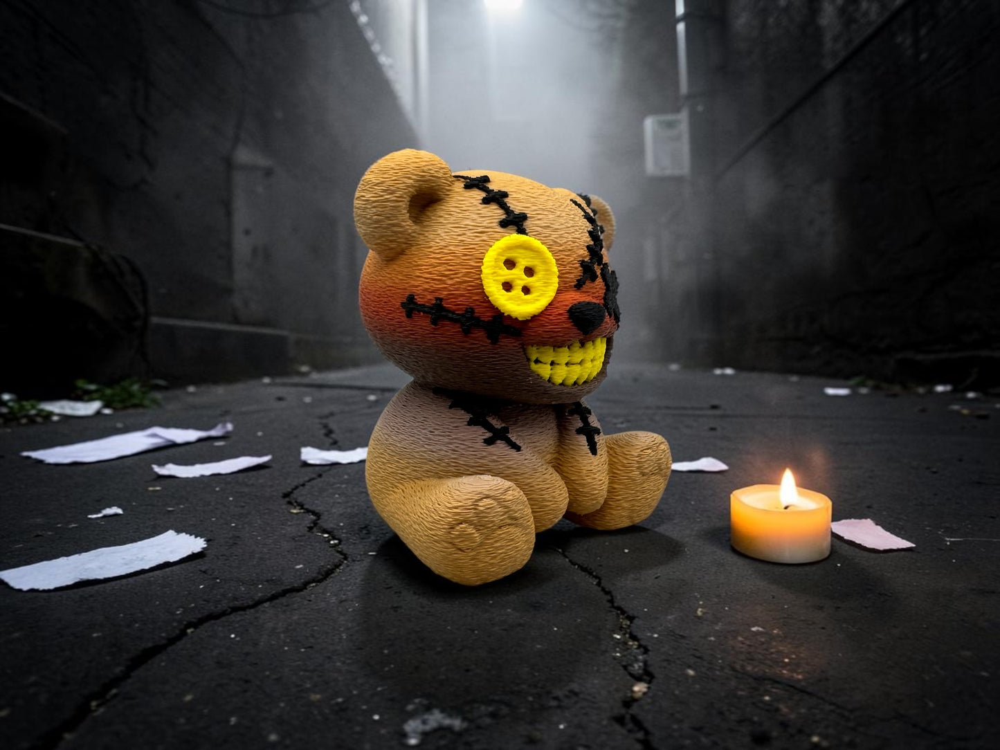 Stitch Buddie Horror-Bär von der Seite, matte PLA-Oberfläche, Gothic-Deko-Figur – von fks-design
