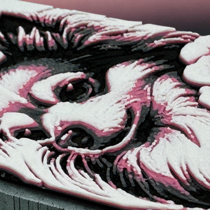 3D Druck Lesezeichen Chihuahua mit Rose, Nahaufnahme HueForge Relief Schichtoptik pink-schwarz-weiß – von fks-design
