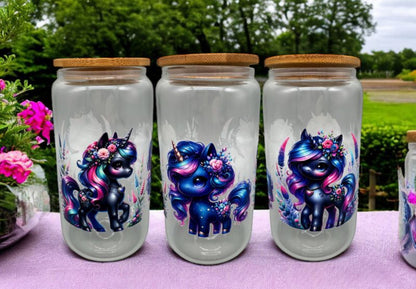 Trinkglas Einhorn 1 550ml mit Bambusdeckel und Trinkhalm UV-DTF Motiv von fks-design
