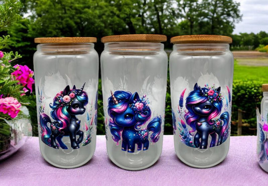 Trinkglas Einhorn 1 550ml mit Bambusdeckel und Trinkhalm UV-DTF Motiv von fks-design
