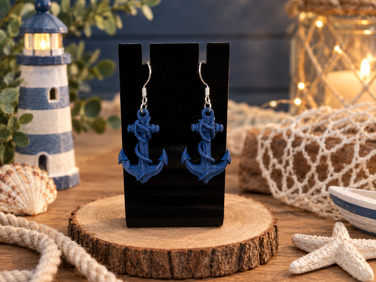 3D Druck Ohrringe „Anker“ – 925er Sterling Silber Ohrhaken