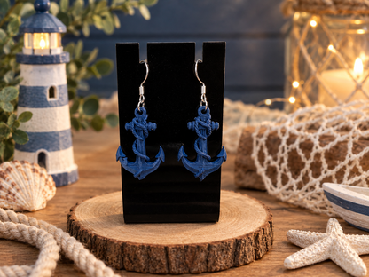 3D Druck Ohrringe „Anker“ – 925er Sterling Silber Ohrhaken