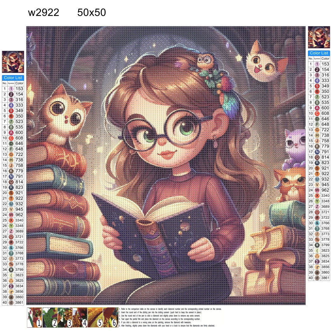 Diamond Painting Kit " Lesendes Mädchen "! 50 x 50 cm!