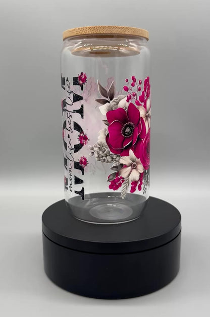 Trinkglas "Mom" – 550ml mit Bambusdeckel & Trinkhalm UV-DTF