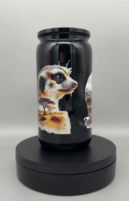 Trinkbecher „Safari 2“ mit Deckel & Trinkhalm – 550 ml, UV-DTF Motiv