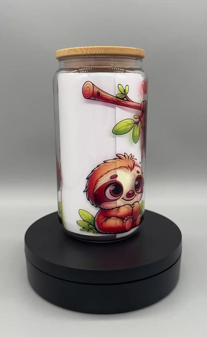 Trinkglas "Faultier Babys" – 550ml mit Bambusdeckel & Trinkhalm Sublimation