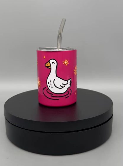 Mini Edelstahl Trinkbecher „Süße Gans“ mit Deckel & Trinkhalm – 80 ml