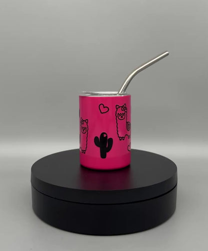 Mini Edelstahl Trinkbecher „Lama“ mit Deckel & Trinkhalm – 80 ml