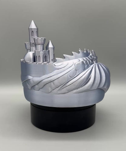 3D-Druck Drachenburg Ablage - Fantasy Schmuck & Schlüssel Tablett Silber
